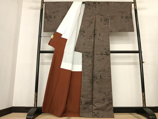 平和屋着物●本場大島紬 カタス9マルキ 泥染め 枝花文 平武則作 証紙付き 正絹 逸品 AABF5469fy