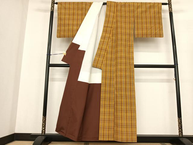 平和屋着物●無形文化財 本場黄八丈 近藤傳 草木染 手織 紬 格子 正絹 逸品 AABF5480fy