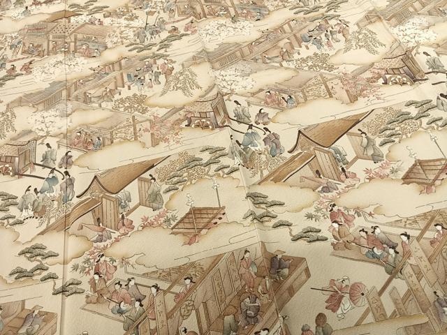 平和屋着物●摺友禅 横塚賢治 訪問着 人物風景文 暈し染め 正絹 逸品 AABF5482fy