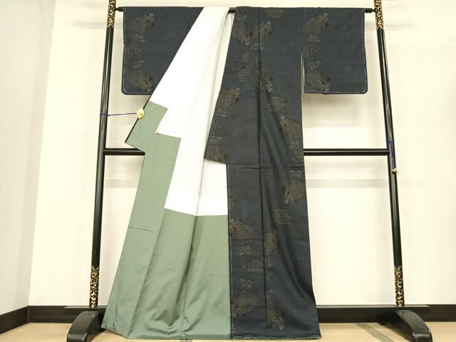 平和屋着物●本場大島紬 カタス7マルキ 泥染め 切嵌吉祥文 馬張子 証紙付き 正絹 逸品 AABF5483fy