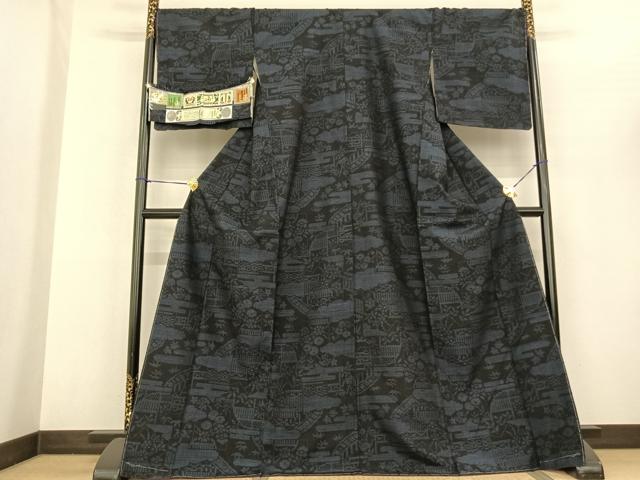 平和屋着物●本場真綿絢結城紬 100亀甲 風景花文 証紙付き ロング丈 正絹 逸品 AABF5484fy