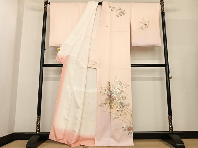 平和屋着物●訪問着 片輪車花文 金銀彩 正絹 逸品 AABF5496fy