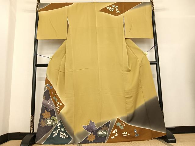 平和屋着物●訪問着 絞り 舞蝶文 暈し染め 金彩 正絹 逸品 AABF5498fy