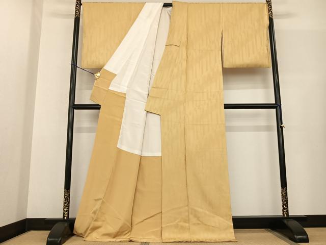 平和屋着物●上質な色無地 舞葉地紋 砥粉色 ロング丈 正絹 逸品 AABF5504fy