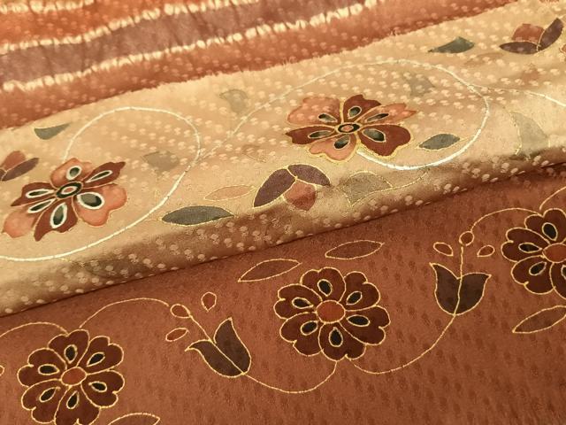 平和屋着物●訪問着 絞り 花唐草文 金銀彩 正絹 逸品 AABF5505fy