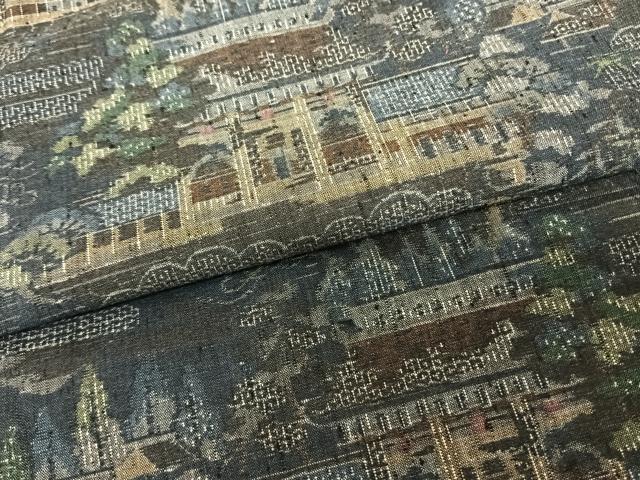 平和屋着物●本真綿結城紬 100亀甲 風景文 証紙付き 正絹 逸品 AABF5510fy