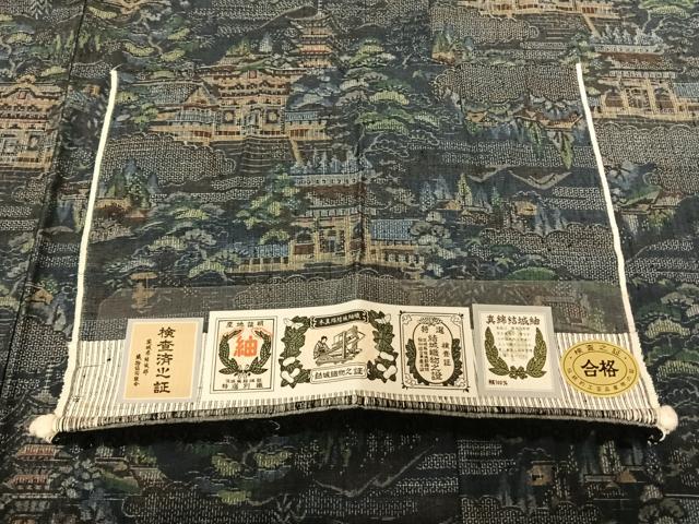 平和屋着物●本真綿結城紬 100亀甲 風景文 証紙付き 正絹 逸品 AABF5510fy