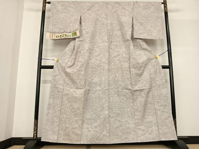 平和屋着物●結城紬 80亀甲 風景花文 証紙付き 正絹 逸品 AABF5512fy