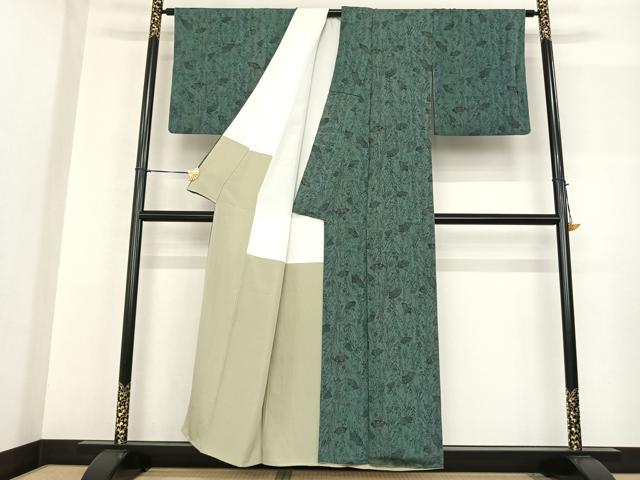 平和屋着物●上質な小紋 型染め 扇面花文 鬼しぼ縮緬 正絹 逸品 AABF5533fy