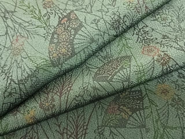 平和屋着物●上質な小紋 型染め 扇面花文 鬼しぼ縮緬 正絹 逸品 AABF5533fy