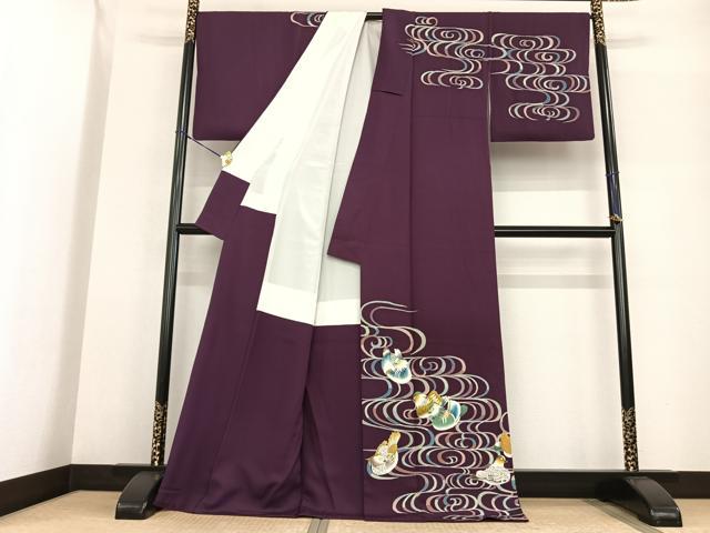 平和屋着物●訪問着 鴛鴦文 ロング丈 正絹 逸品 AABF5540fy