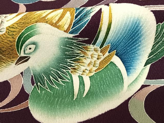 平和屋着物●訪問着 鴛鴦文 ロング丈 正絹 逸品 AABF5540fy