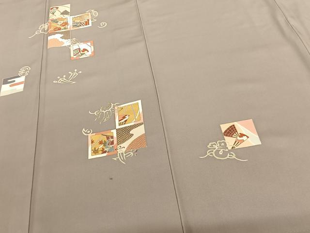 平和屋着物●訪問着 友禅 駒刺繍 色紙花文 金彩 正絹 逸品 AABF5541fy