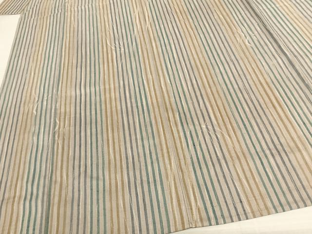 平和屋着物▽上質な紬 単衣 縞 正絹 逸品 AABF5568fy