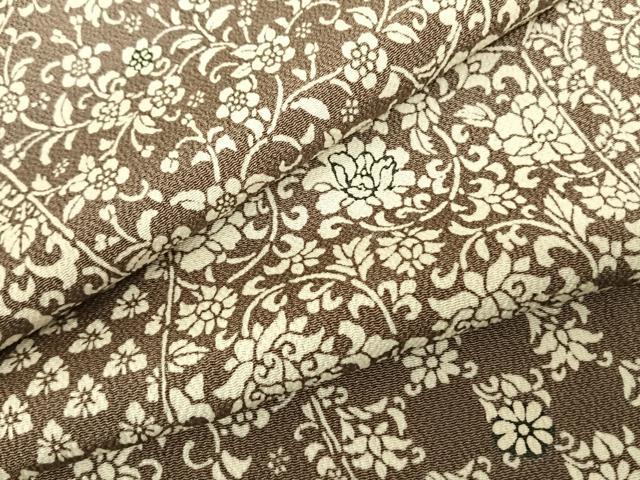 平和屋着物▽上質な小紋 単衣 切嵌花文 鬼しぼ縮緬 正絹 逸品 AABF5573fy