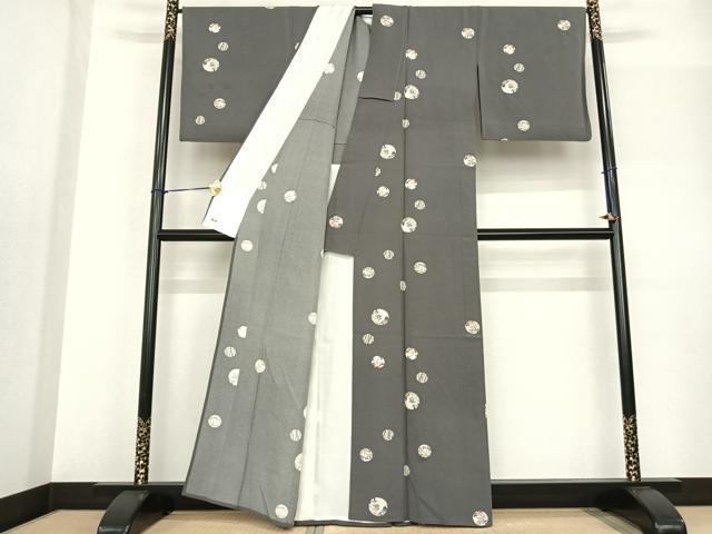 平和屋着物▽上質な小紋 単衣 型染め 花丸文 三越扱い 正絹 逸品 AABF5579fy