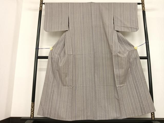 平和屋着物▽上質な紬 単衣 縞 正絹 逸品 AABF5580fy