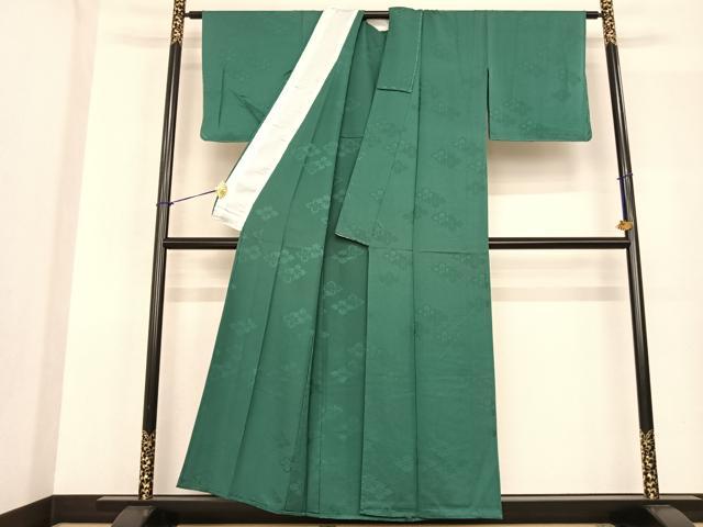 平和屋着物▽上質な色無地 単衣 花菱地紋 萌葱色 正絹 逸品 AABF5585fy