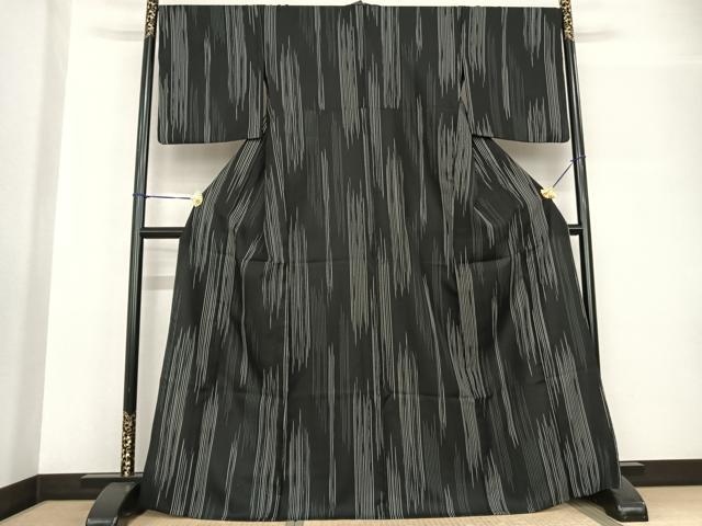平和屋着物▽小紋 単衣 縞 黒地 洗える着物 AABF5588fy