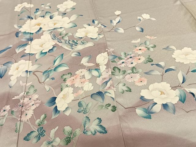 平和屋着物▽訪問着 単衣 友禅 花鳥文 暈し染め 正絹 逸品 AABF5589fy