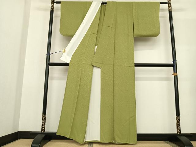 平和屋着物▽上質な色無地 単衣 抹茶色 正絹 逸品 AABF5594fy