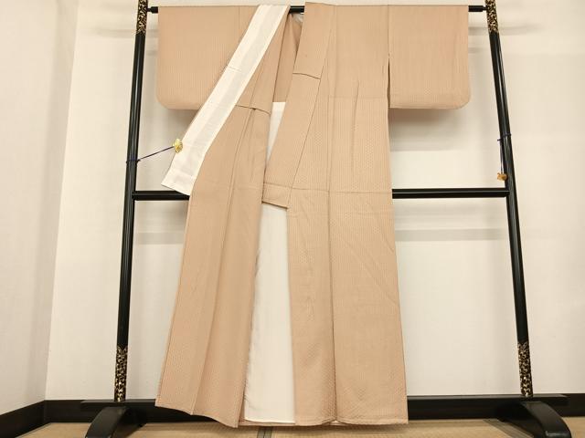 平和屋着物▽上質な色無地 単衣 七宝地紋 香色 正絹 逸品 AABF5595fy
