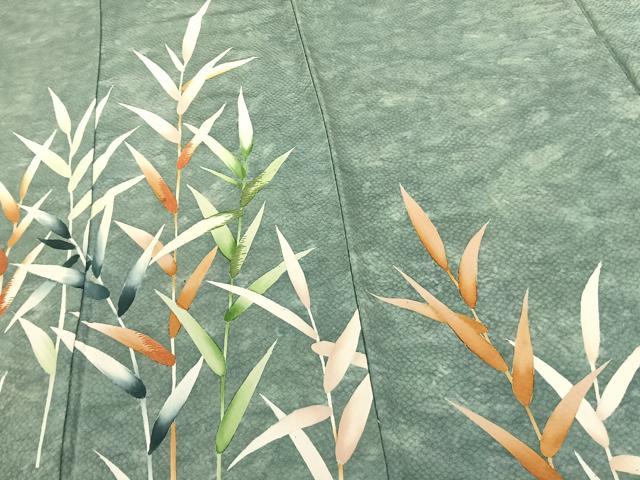 平和屋着物▽訪問着 単衣 手描き 刺繍 草葉文 暈し染め 正絹 逸品 AABF5596fy
