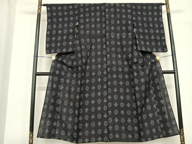 平和屋着物▽上質な紬 単衣 幾何学文様 正絹 逸品 AABF5602fy