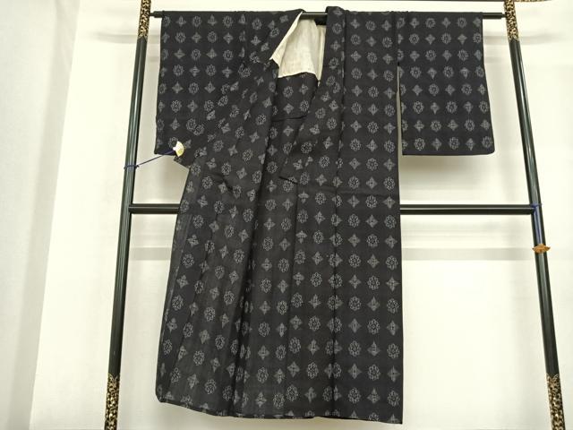 平和屋着物▽上質な紬 単衣 幾何学文様 正絹 逸品 AABF5602fy