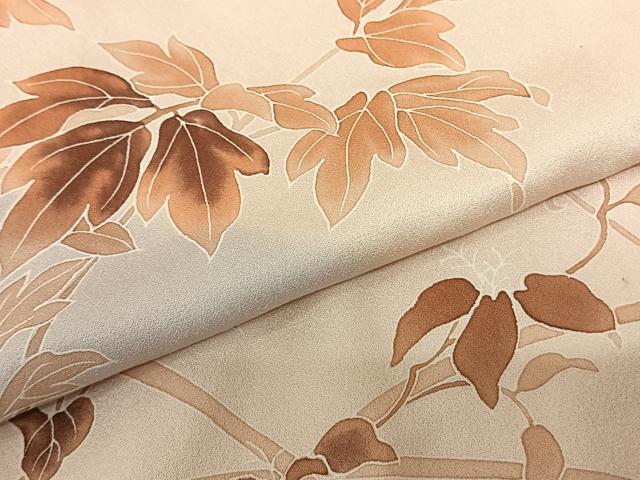 平和屋着物▽訪問着 単衣 友禅 手描き 刺繍 草葉文 暈し染め 正絹 逸品 AABF5607fy