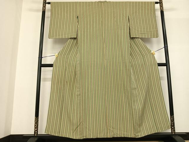 平和屋着物▽上質な小紋 単衣 縞 正絹 逸品 AABF5617fy