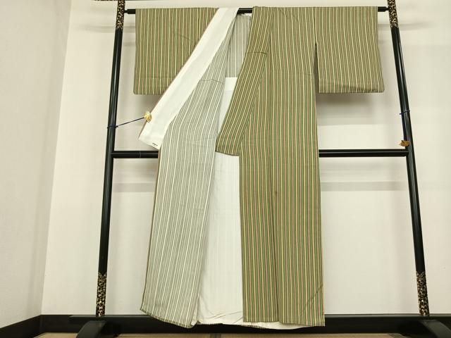 平和屋着物▽上質な小紋 単衣 縞 正絹 逸品 AABF5617fy