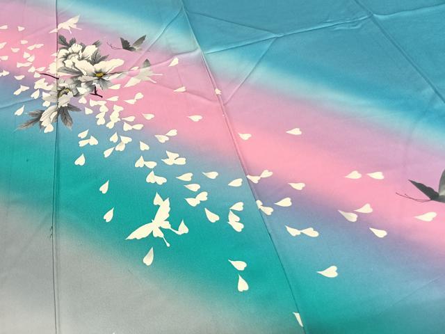 平和屋着物▽訪問着 単衣 花蝶文 暈し染め 正絹 逸品 AABF5623fy
