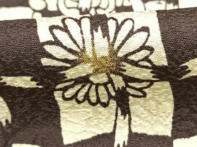 平和屋着物▽上質な小紋 単衣 市松花文 正絹 逸品 AABF5624fy
