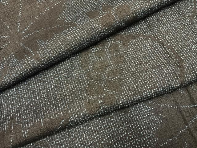 平和屋着物▽本場結城紬 重要無形文化財 単衣 80亀甲 葡萄蔦の葉文 正絹 逸品 AABF5630fy