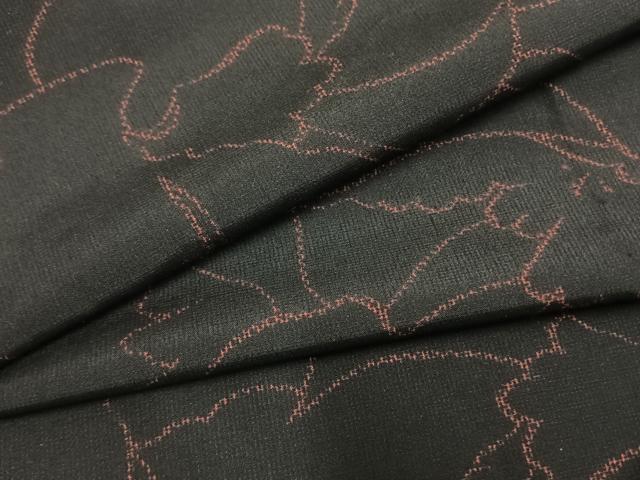 平和屋着物▽上質な紬 単衣 舞花文 黒地 正絹 逸品 AABF5636fy