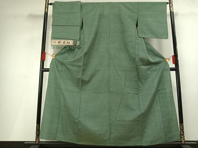 平和屋着物▽大島紬 単衣 霞文 反端付き 正絹 逸品 AABF5640fy