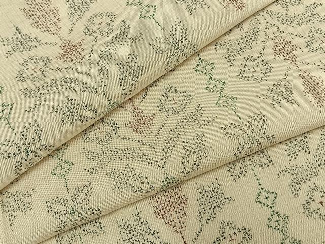 平和屋着物▽上質な紬 単衣 吉祥花文 正絹 逸品 AABF5642fy