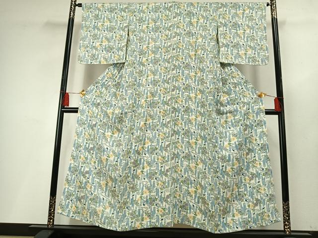 平和屋着物▽上質な小紋 単衣 型染め 花鳥文 正絹 逸品 AABF5653fy
