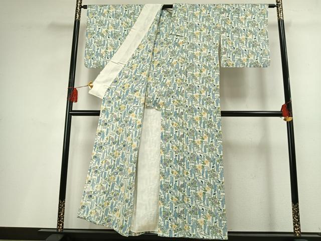 平和屋着物▽上質な小紋 単衣 型染め 花鳥文 正絹 逸品 AABF5653fy