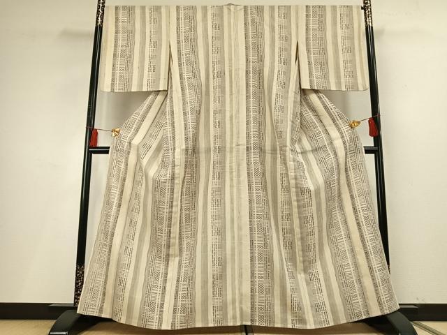 平和屋着物▽上質な紬 単衣 間道 正絹 逸品 AABF5654fy