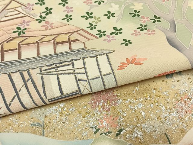平和屋着物▽訪問着 単衣 作家物 風景花文 暈し染め 金銀彩 正絹 逸品 AABF5660fy