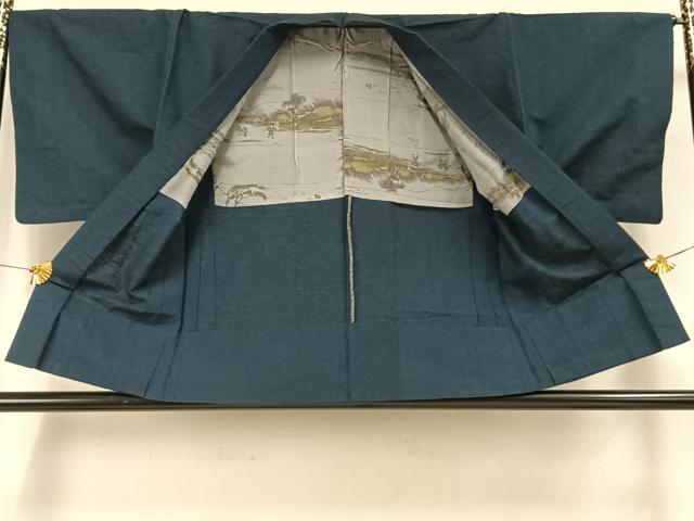 平和屋着物▽男性 紬 単衣 アンサンブル 褐返色 正絹 逸品 AABF5665fy