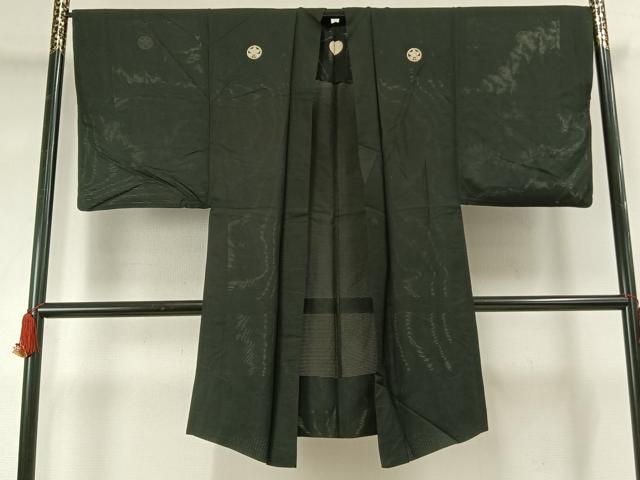 平和屋着物▽男性 長羽織 黒紋付 正絹 逸品 AABF5667fy