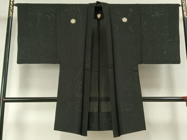 平和屋着物▽男性 長羽織 黒紋付 正絹 逸品 AABF5669fy