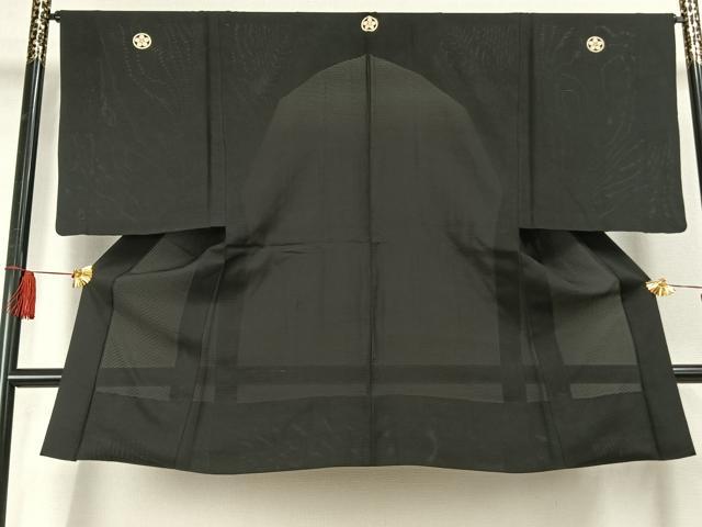 平和屋着物▽男性 長羽織 黒紋付 正絹 逸品 AABF5669fy