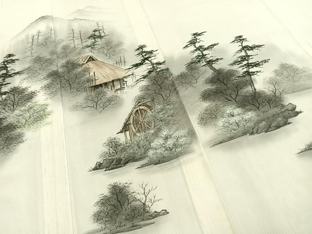平和屋着物*夏物 訪問着 絽 手描き 風景文 暈し染め 正絹 逸品 AABF5679fy