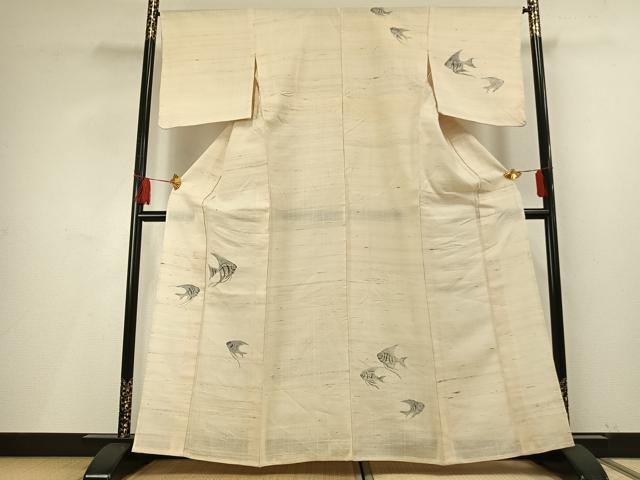 平和屋着物*夏物 訪問着 生紬 手描き 魚 エンゼルフィッシュ 正絹 逸品 AABF5680fy