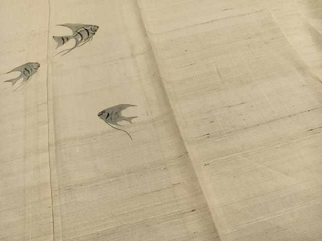 平和屋着物*夏物 訪問着 生紬 手描き 魚 エンゼルフィッシュ 正絹 逸品 AABF5680fy