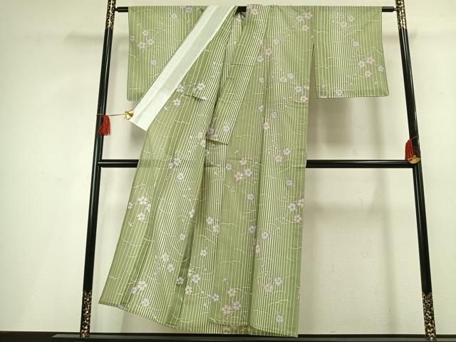 平和屋着物*夏物 小紋 絽 草花文 洗える着物 未使用 AABF5687fy